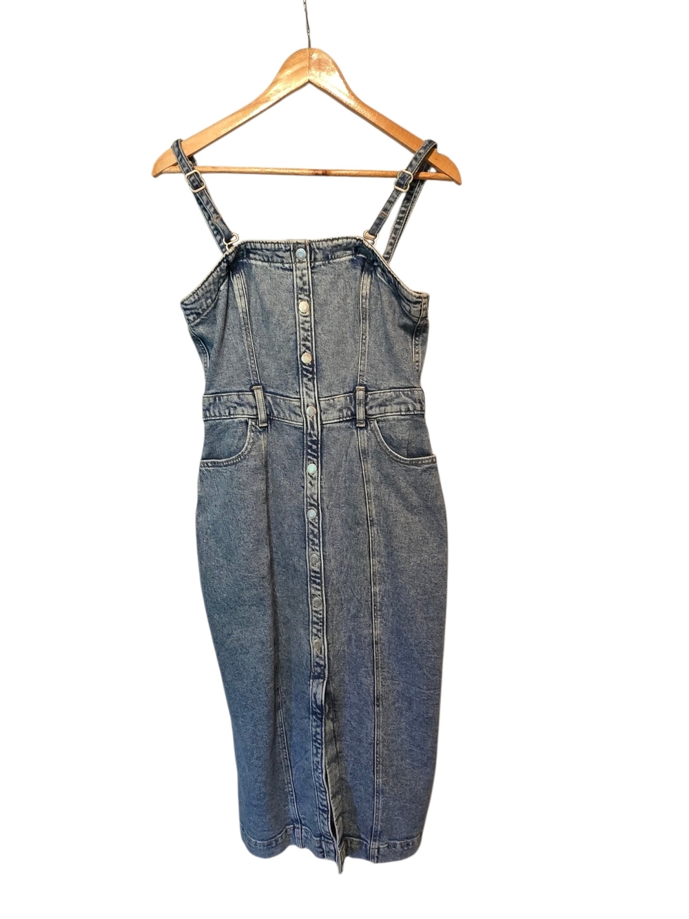 So Me Strapless Button-Front Denim Midi Dress - Blue Wash